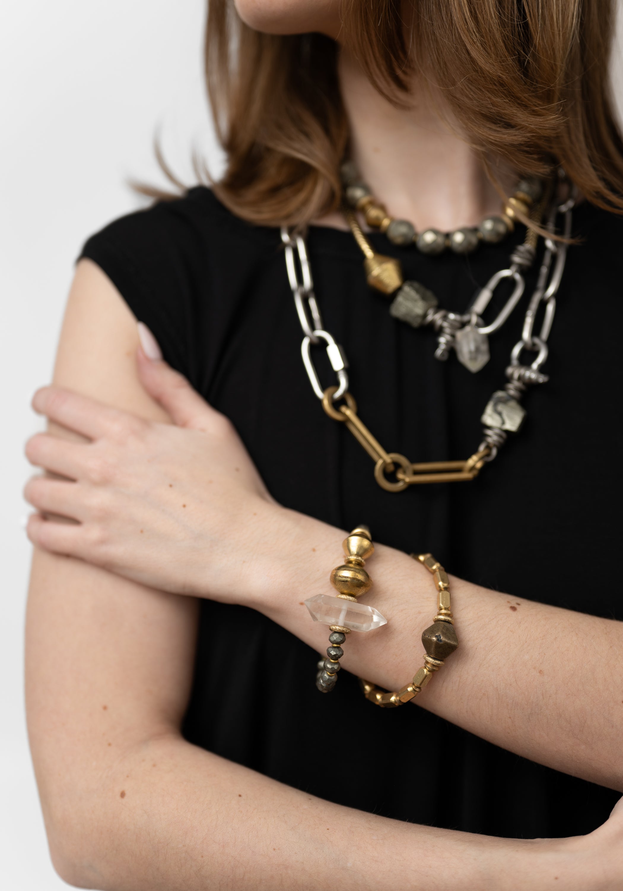 Crystal, Pyrite and Brass Bracelet - December Thieves