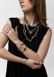 Herkimer, Pyrite and Hematite Snake Beads Necklace