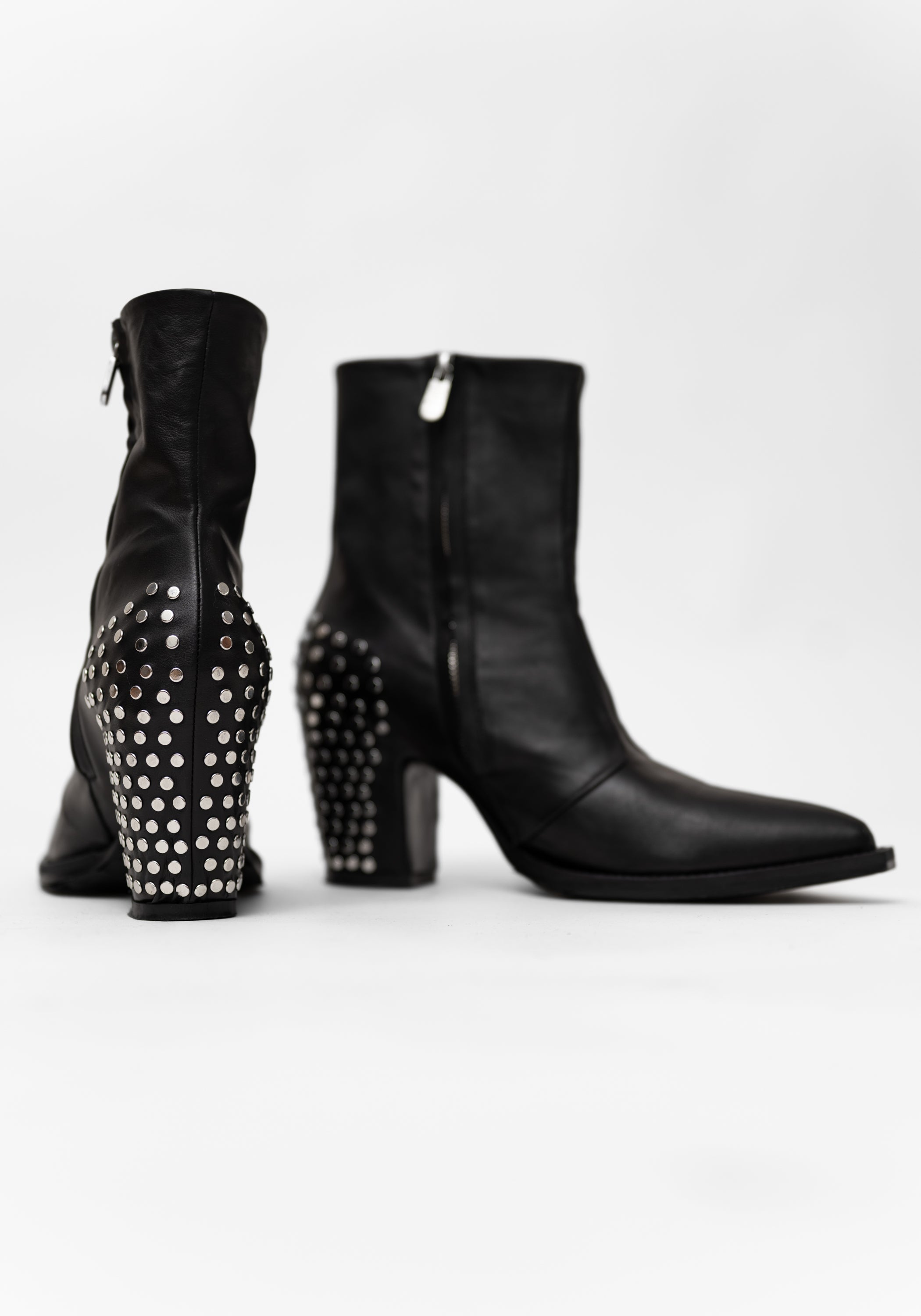 Zari P. Rivet Detail Black Leather Boot - December Thieves
