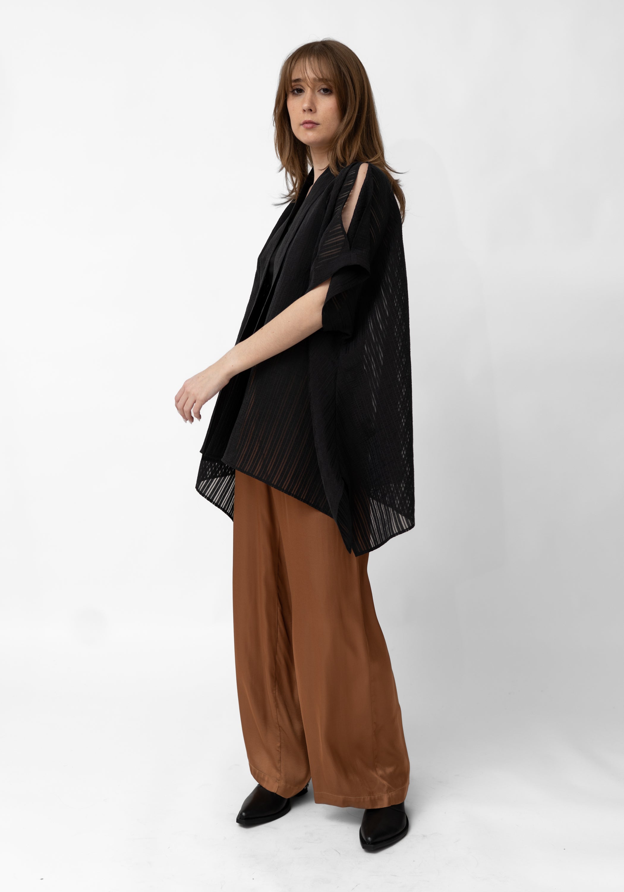 Ombra Semi-Sheer Stripe Open Front Jacket - December Thieves