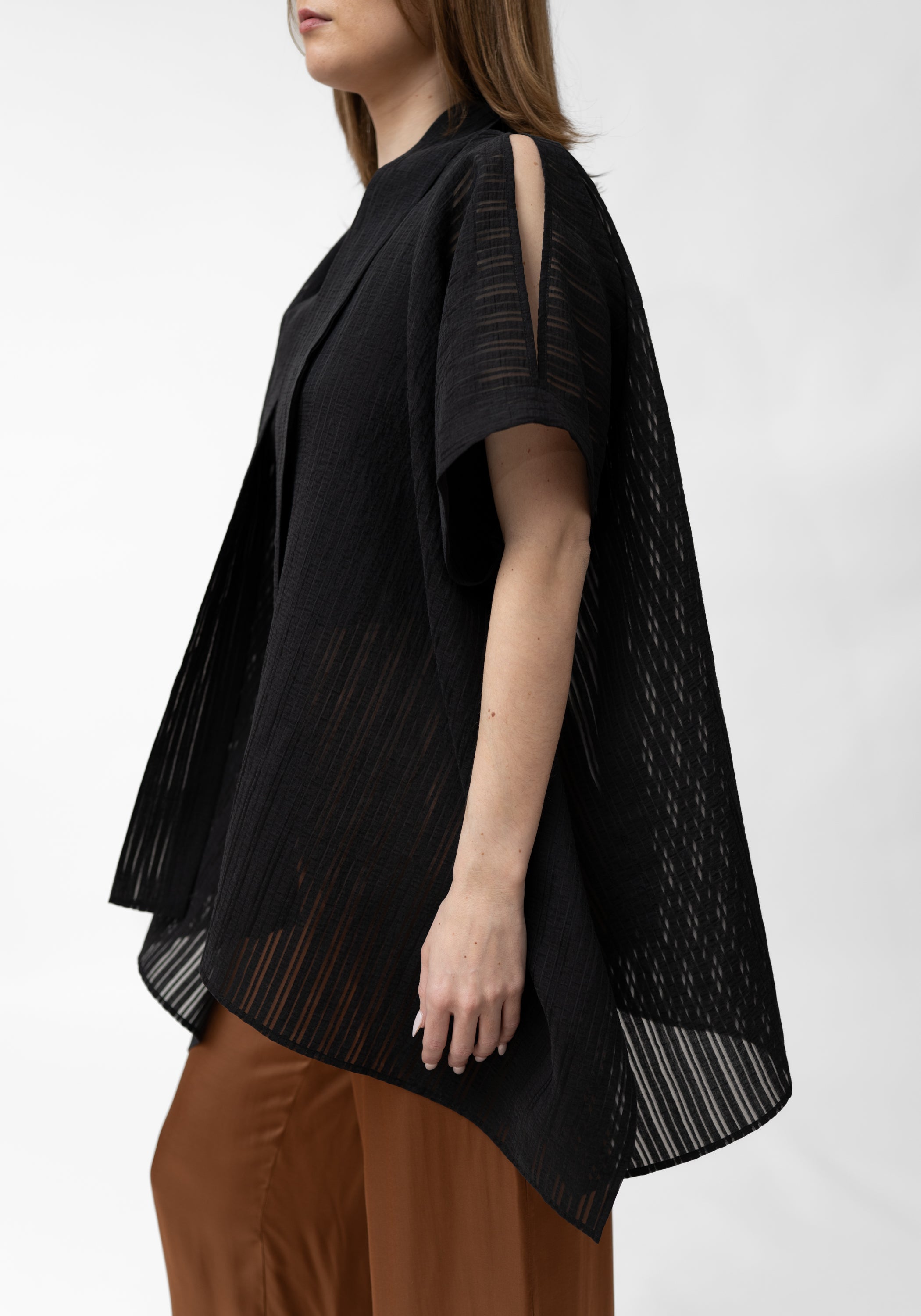 Ombra Semi-Sheer Stripe Open Front Jacket - December Thieves