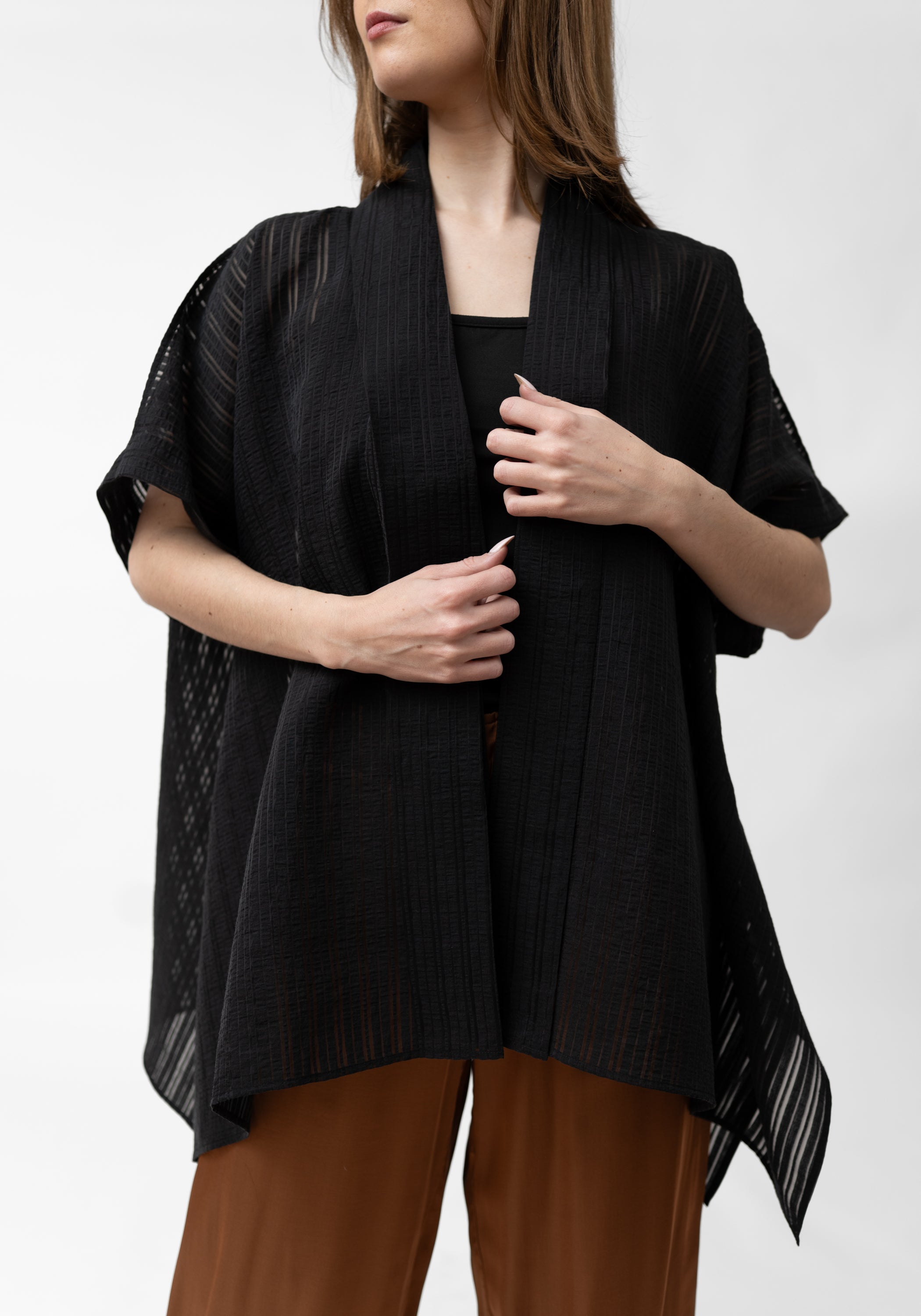 Ombra Semi-Sheer Stripe Open Front Jacket - December Thieves