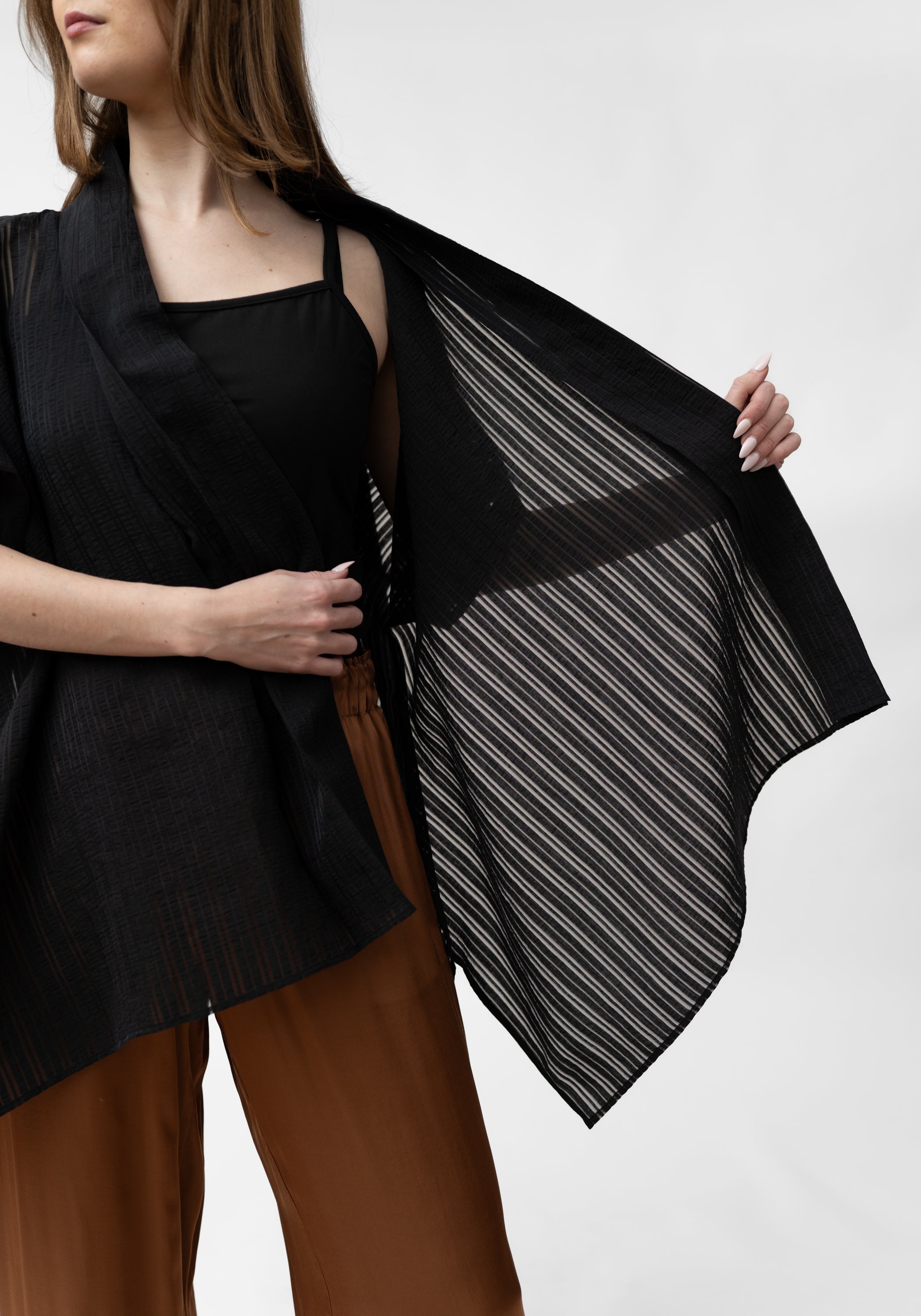 Ombra Semi-Sheer Stripe Open Front Jacket - December Thieves