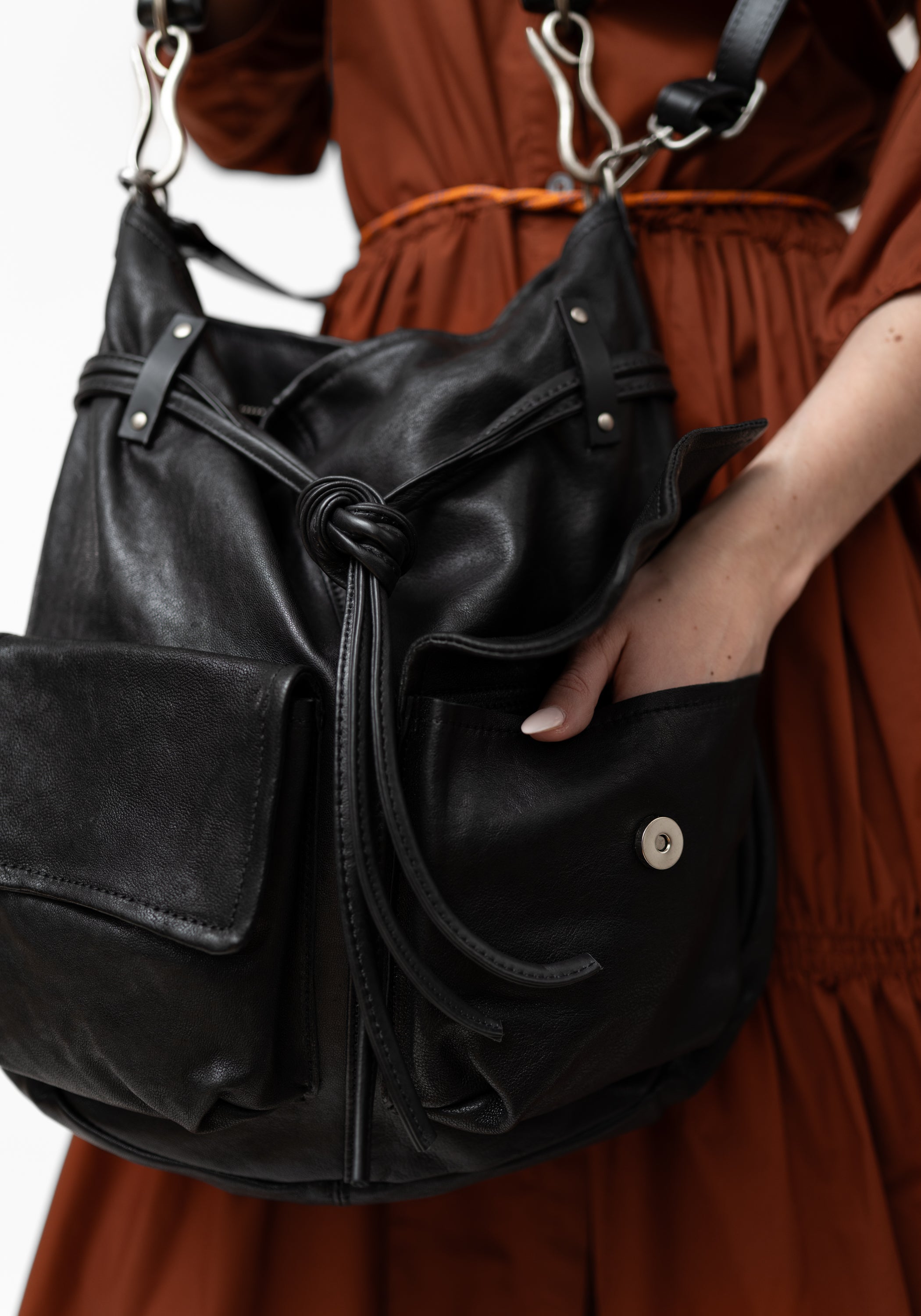Oldis Black Leather Pockets Detail Bag - December Thieves