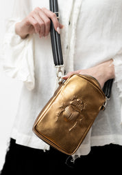 Bronze Leather Scarab Embossed Cross Body Bag - December Thieves