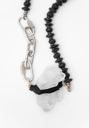 Leather Wrapped Crystal Basalt Bead Industrial Chain Necklace