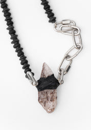 Leather Wrapped Crystal Basalt Bead Industrial Chain Necklace