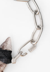 Leather Wrapped Crystal Basalt Bead Industrial Chain Necklace