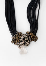 Mixed Chain and Crystal Leather Necklace