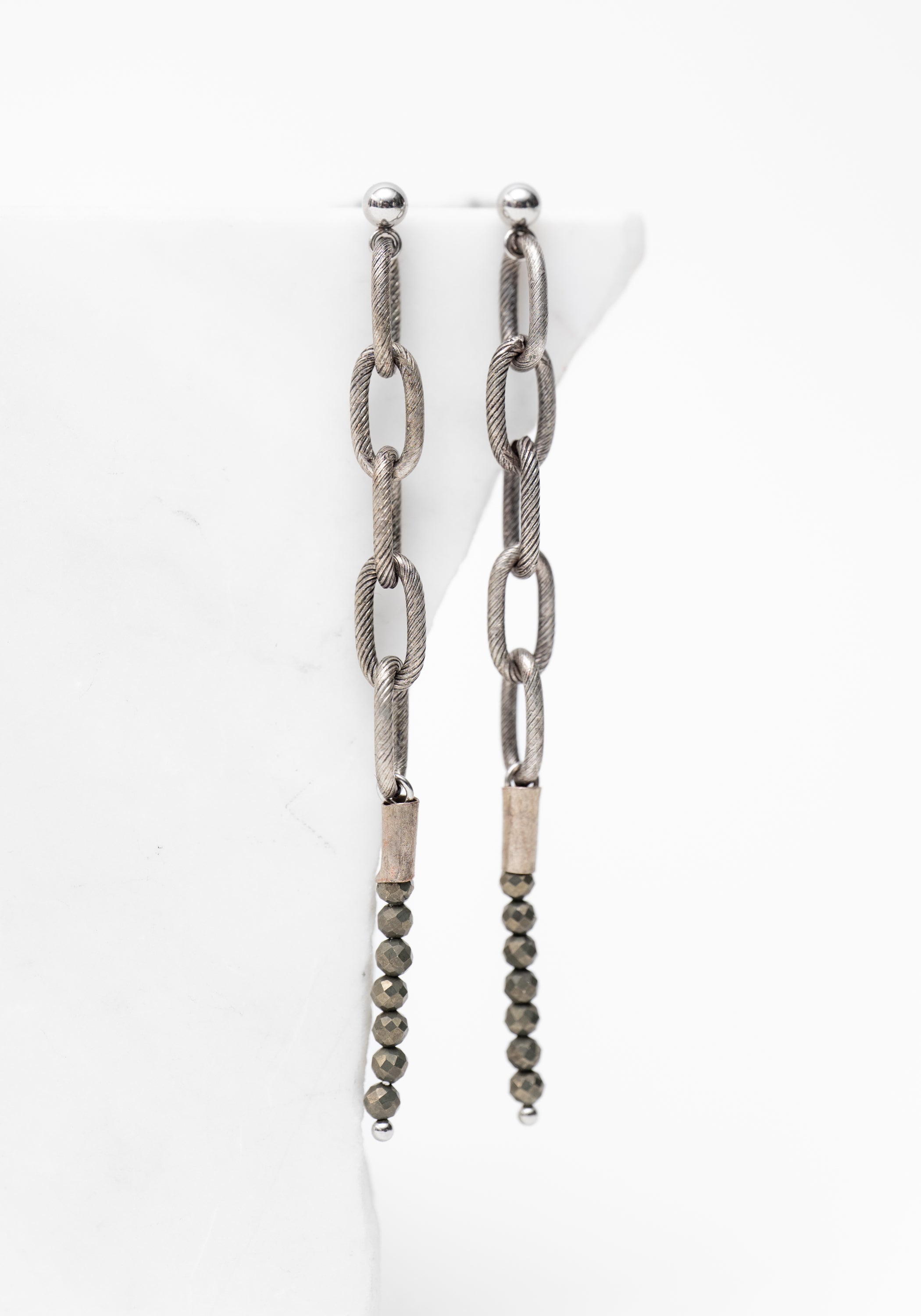Silver Chain and Pyrite Spike Earring