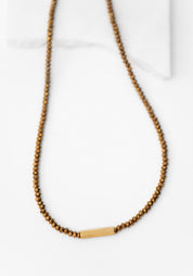 Dainty Bronze Hematite and Brass Hex Bolt Necklace