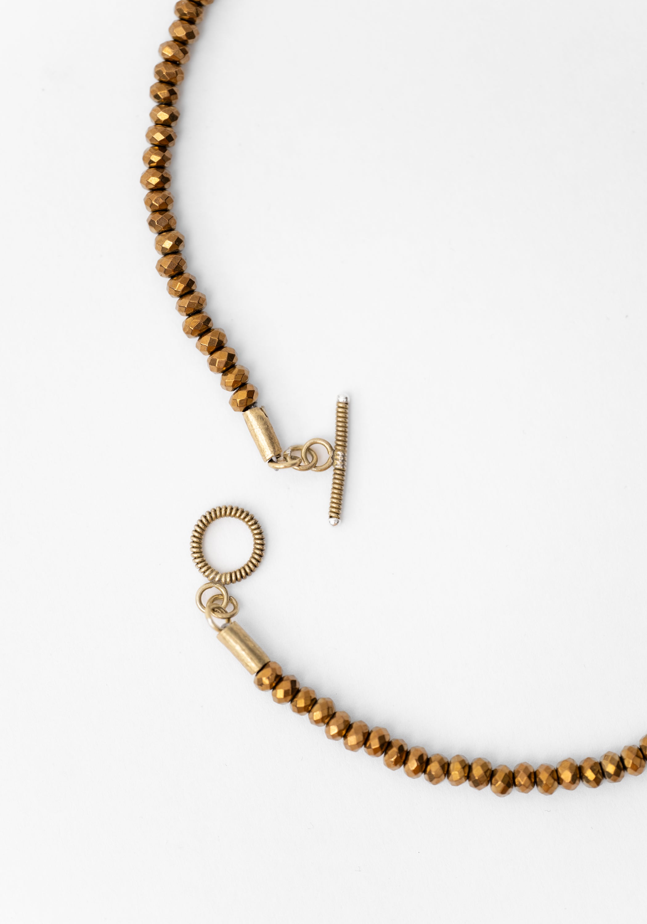 Dainty Bronze Hematite and Brass Hex Bolt Necklace