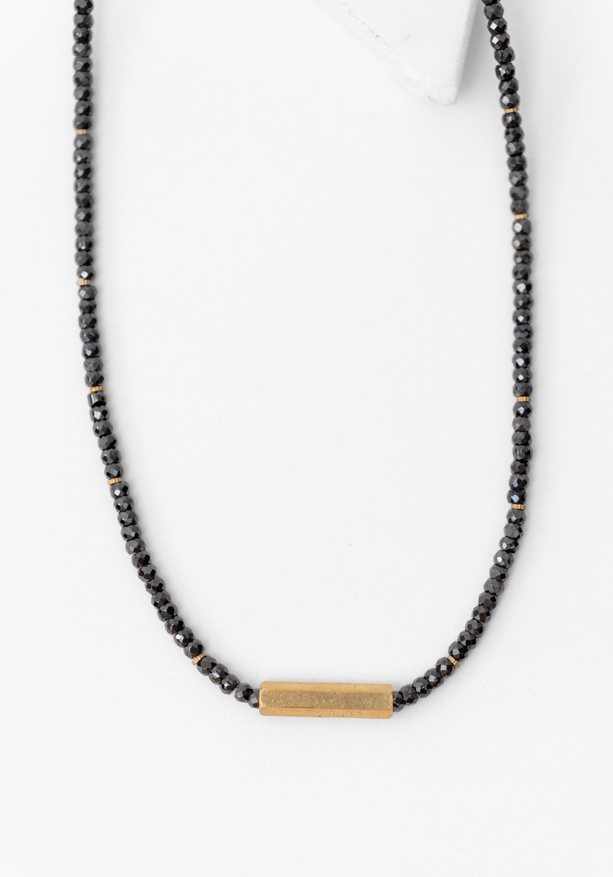 Dainty Black Zirconium and Brass Hex Bolt Necklace