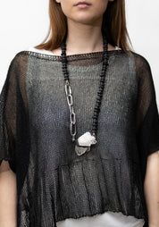 Leather Wrapped Crystal Basalt Bead Industrial Chain Necklace