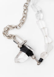 Leather Wrapped Quartz and Quartz Beads Chain Necklace