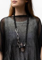 Leather Wrapped Crystal Basalt Bead Industrial Chain Necklace