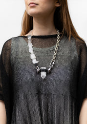 Leather Wrapped Quartz and Quartz Beads Chain Necklace