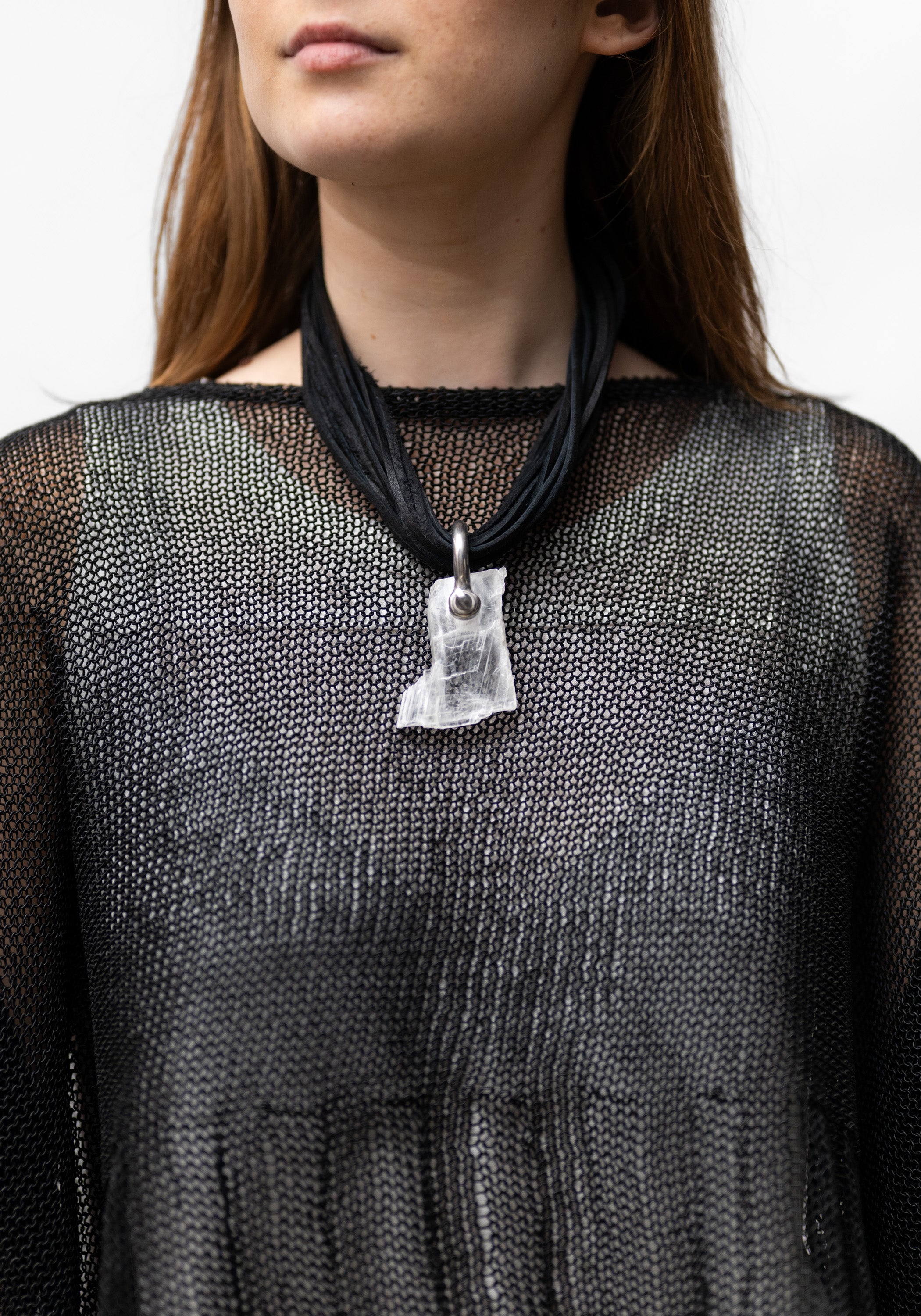 Selenite Slab Leather Necklace