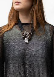 Mixed Chain and Crystal Leather Necklace