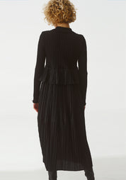 Long Sleeve Pleated Ruffle and Knit Dress