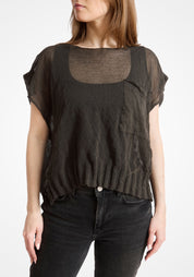 Semi-Sheer Cropped Sleeveless Metallic Knit Top - December Thieves