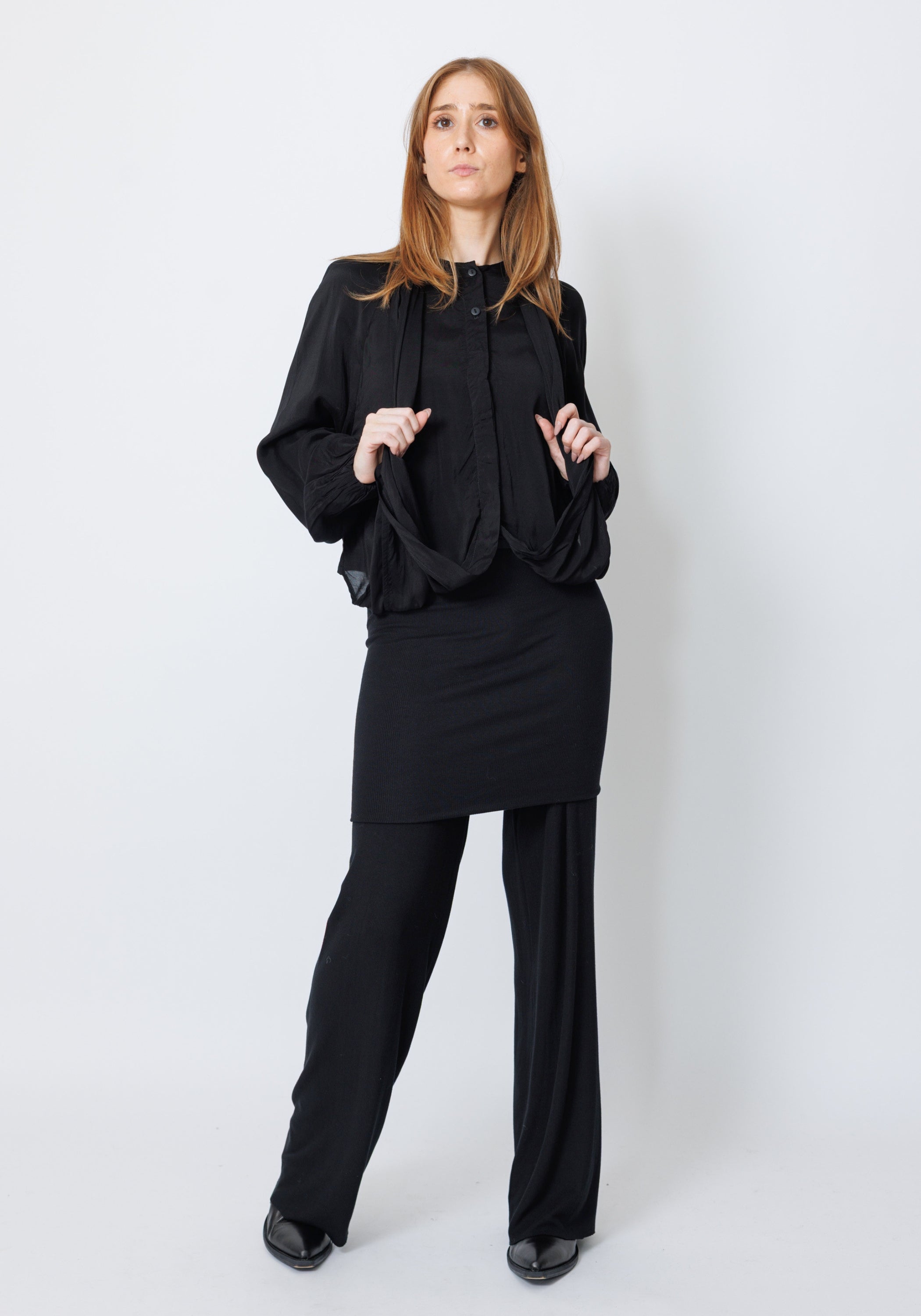 Omonito Draped Tie Collar Blouse