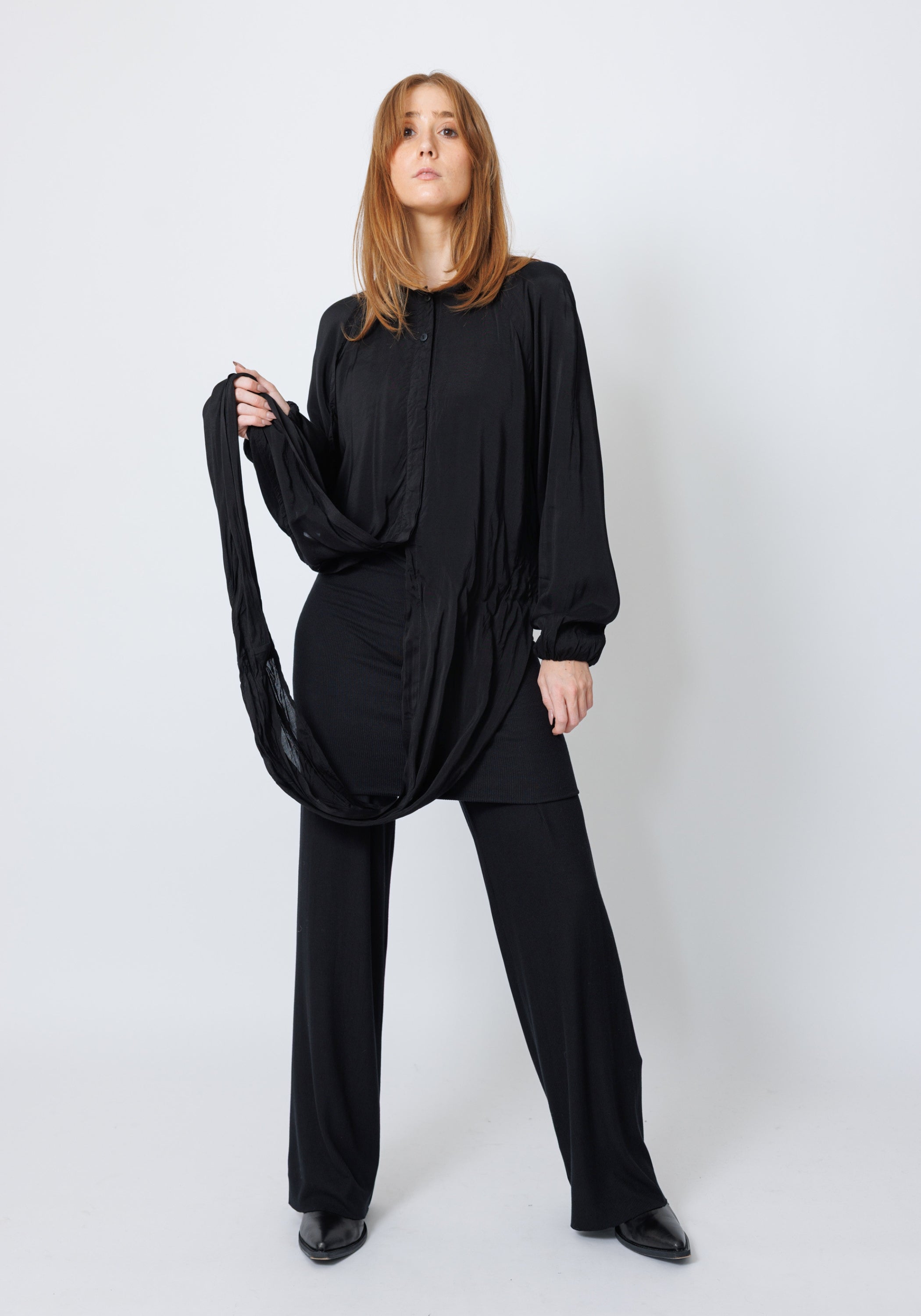 Omonito Draped Tie Collar Blouse