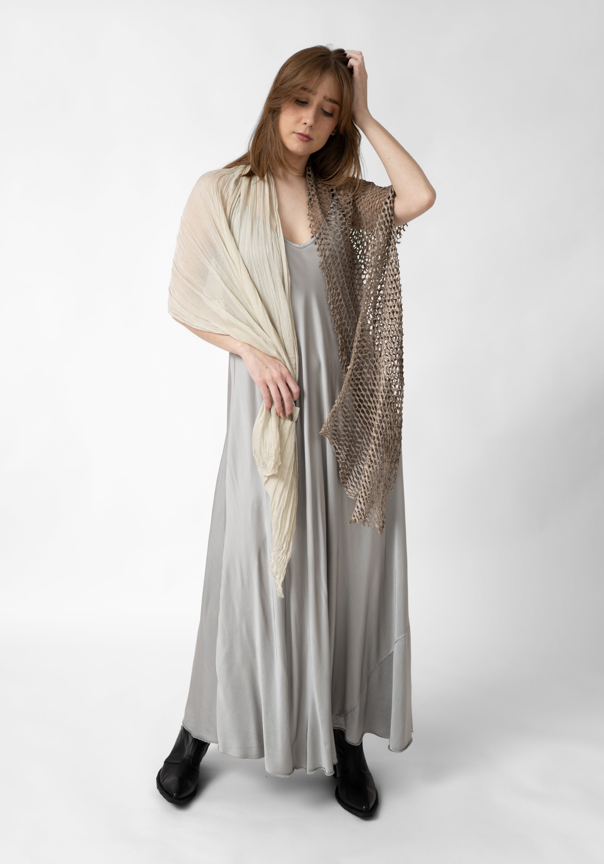 Aetius Cream Leather Paneled Modal Scarf - December Thieves