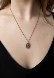 14k Gold, Oxidized Sterling Diamond Snake Tag Amulet Necklace - December Thieves