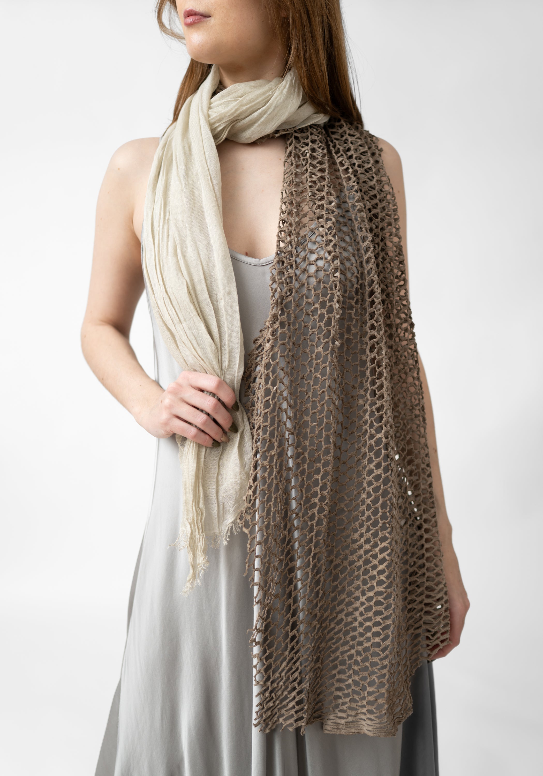 Aetius Cream Leather Paneled Modal Scarf - December Thieves