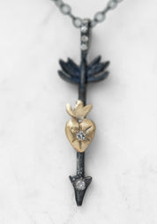 14k Gold, Oxidized Sterling and Diamond Love Struck Arrow Necklace - December Thieves