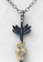 14k Gold, Oxidized Sterling and Diamond Love Struck Arrow Necklace - December Thieves