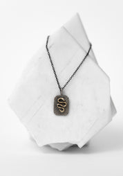 14k Gold, Oxidized Sterling Diamond Snake Tag Amulet Necklace - December Thieves