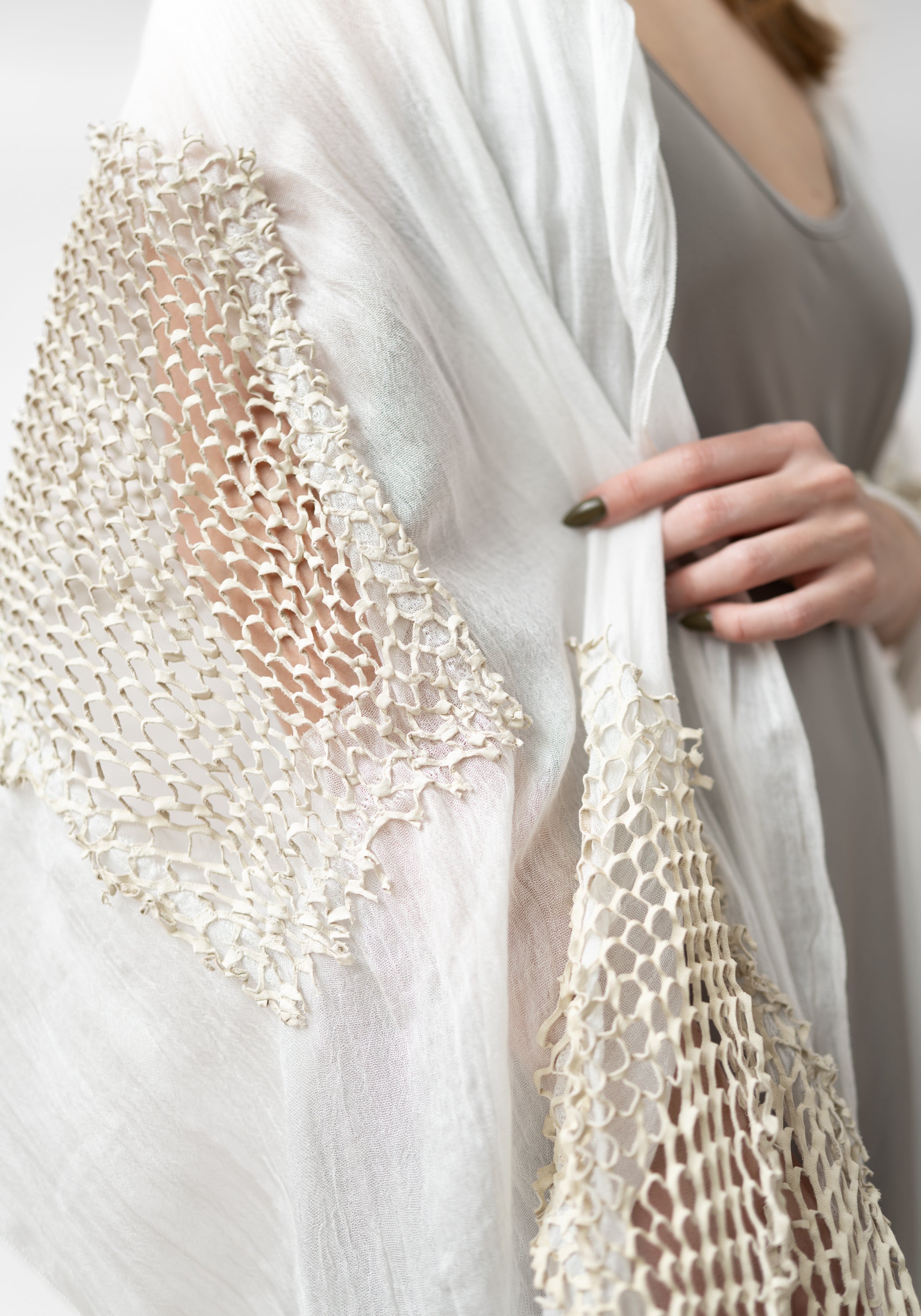 Gavia Cream Leather Insets Modal Scarf - December Thieves