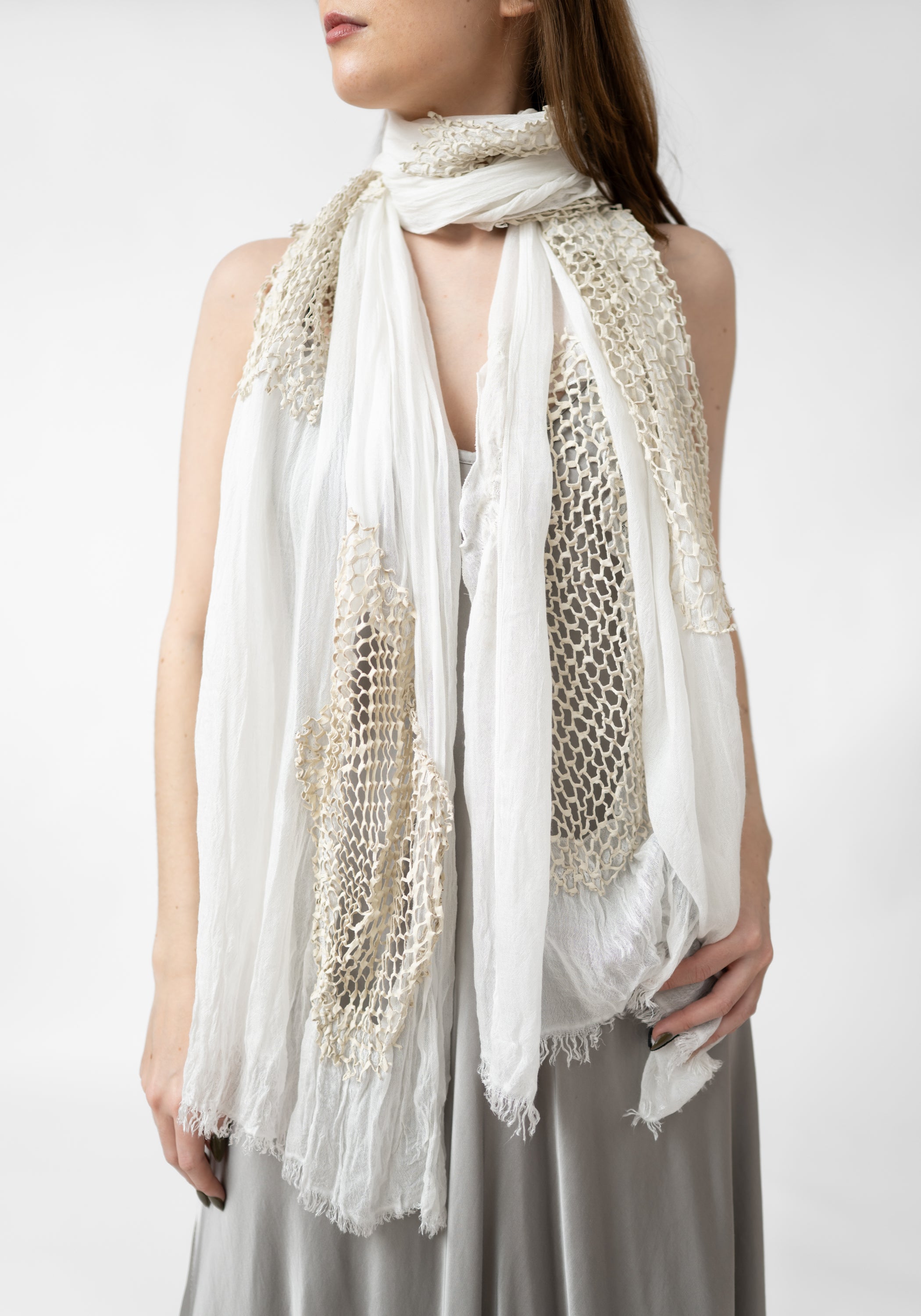 Gavia Cream Leather Insets Modal Scarf - December Thieves