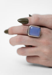 Sterling and Carved Periwinkle Glass Mini Goliath Ring - December Thieves