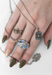 14k Gold, Oxidized Sterling, Diamond and Moonstone Holding Time Ring - December Thieves