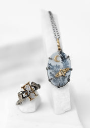14k Gold, Oxidized Sterling, Diamond and Moonstone Holding Time Ring - December Thieves
