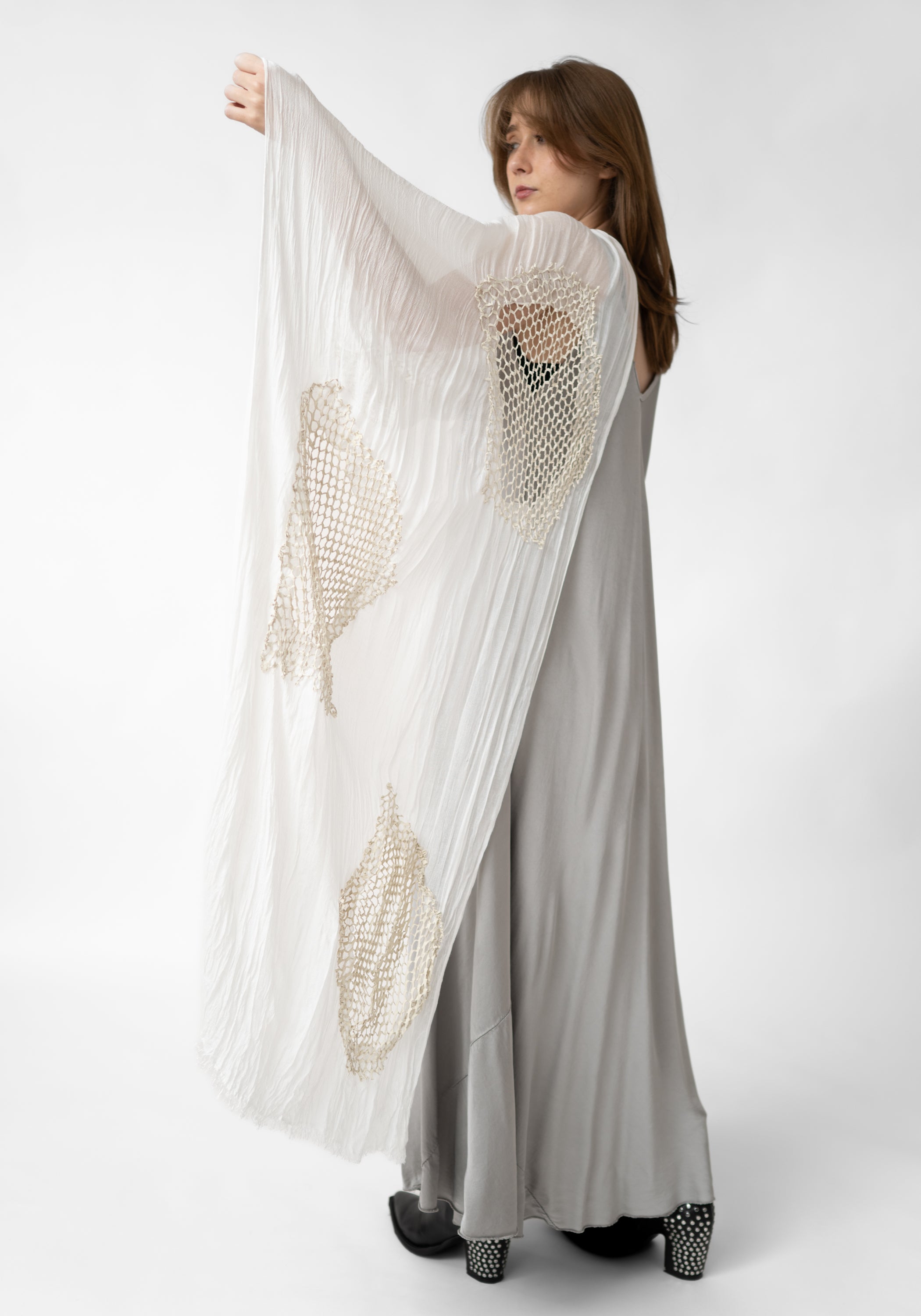 Gavia Cream Leather Insets Modal Scarf - December Thieves
