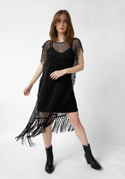 Herennia Laser Cut Leather Fringe Detail Dress - December Thieves