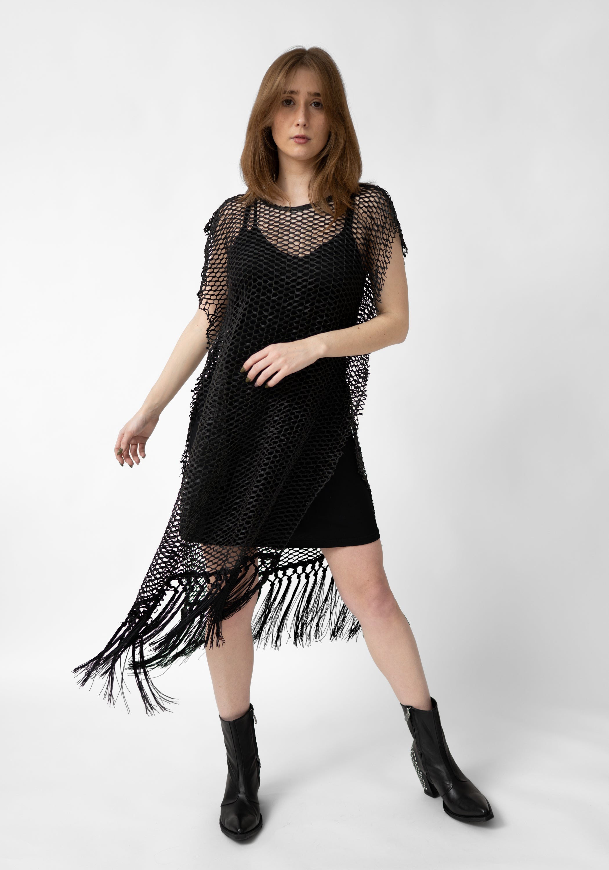 Herennia Laser Cut Leather Fringe Detail Dress - December Thieves