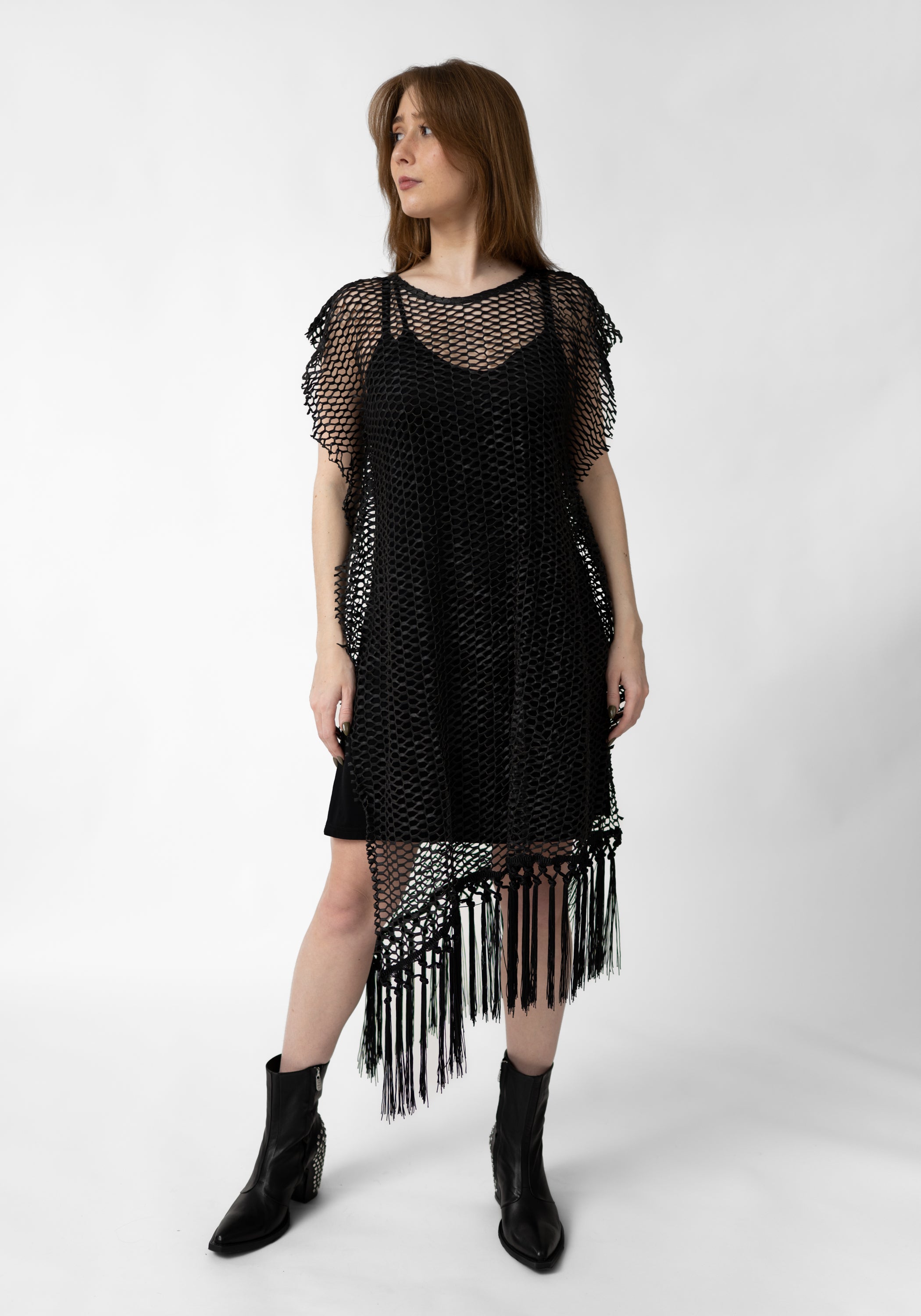 Herennia Laser Cut Leather Fringe Detail Dress - December Thieves