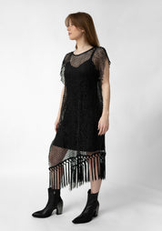 Herennia Laser Cut Leather Fringe Detail Dress - December Thieves