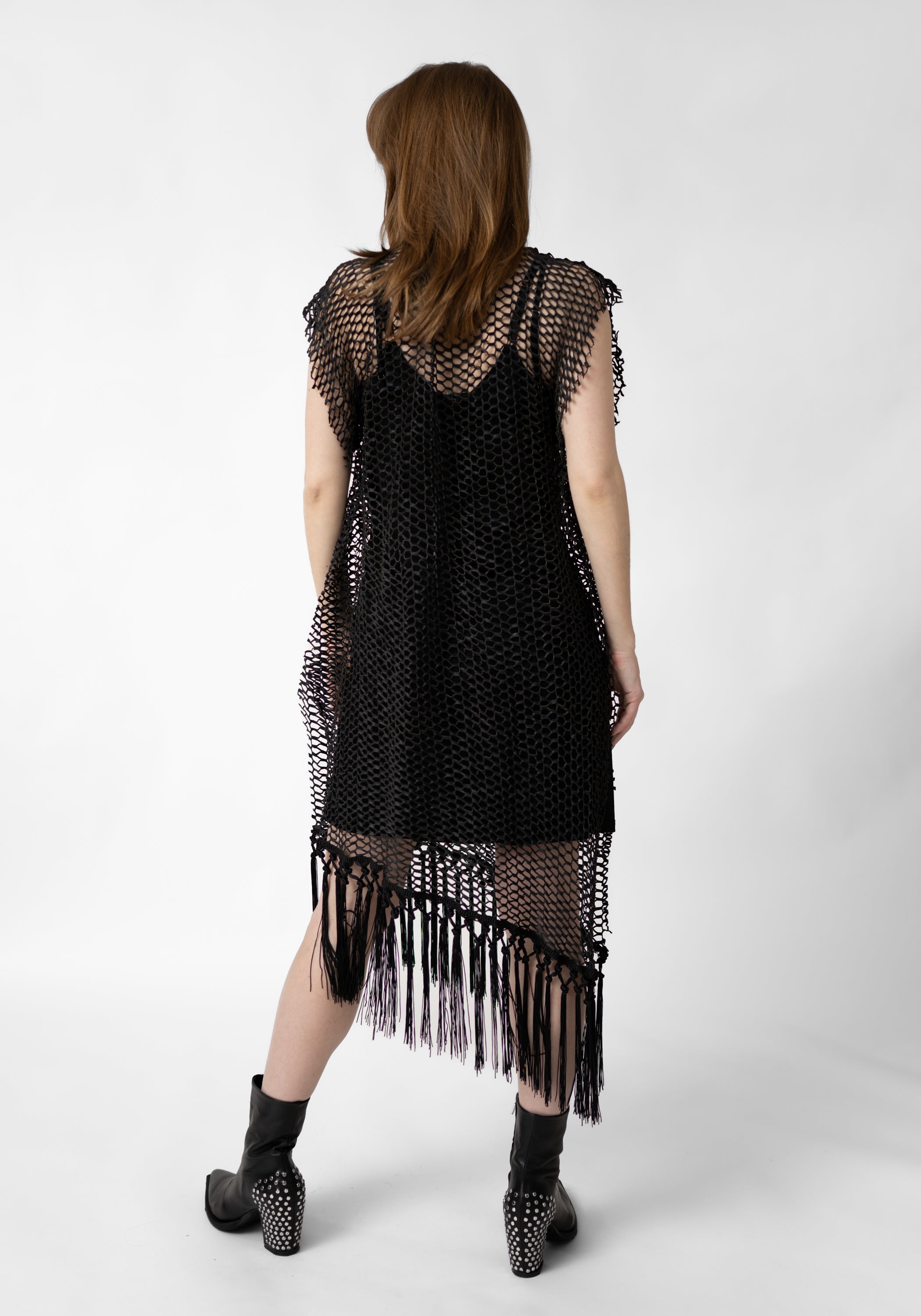 Herennia Laser Cut Leather Fringe Detail Dress - December Thieves