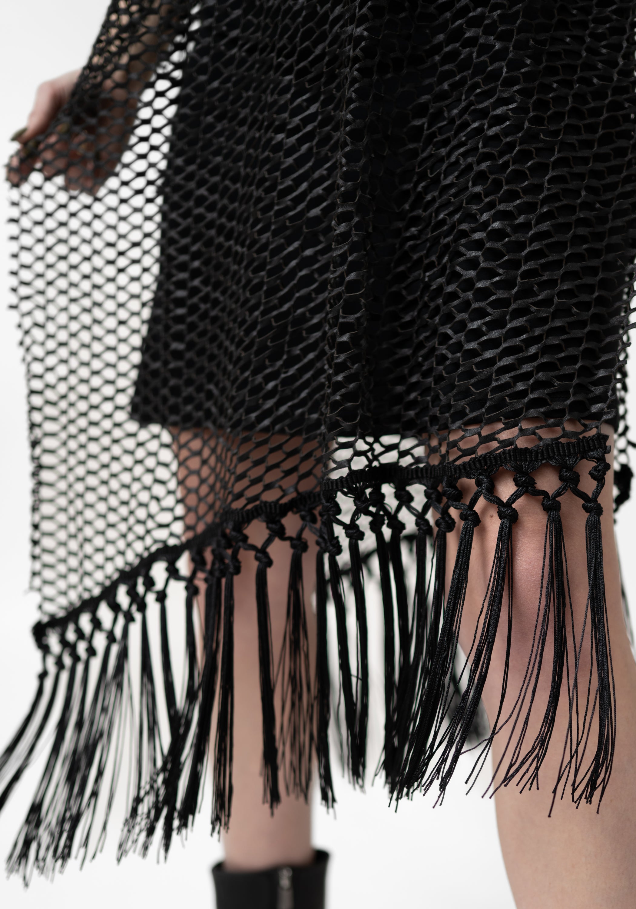Herennia Laser Cut Leather Fringe Detail Dress - December Thieves