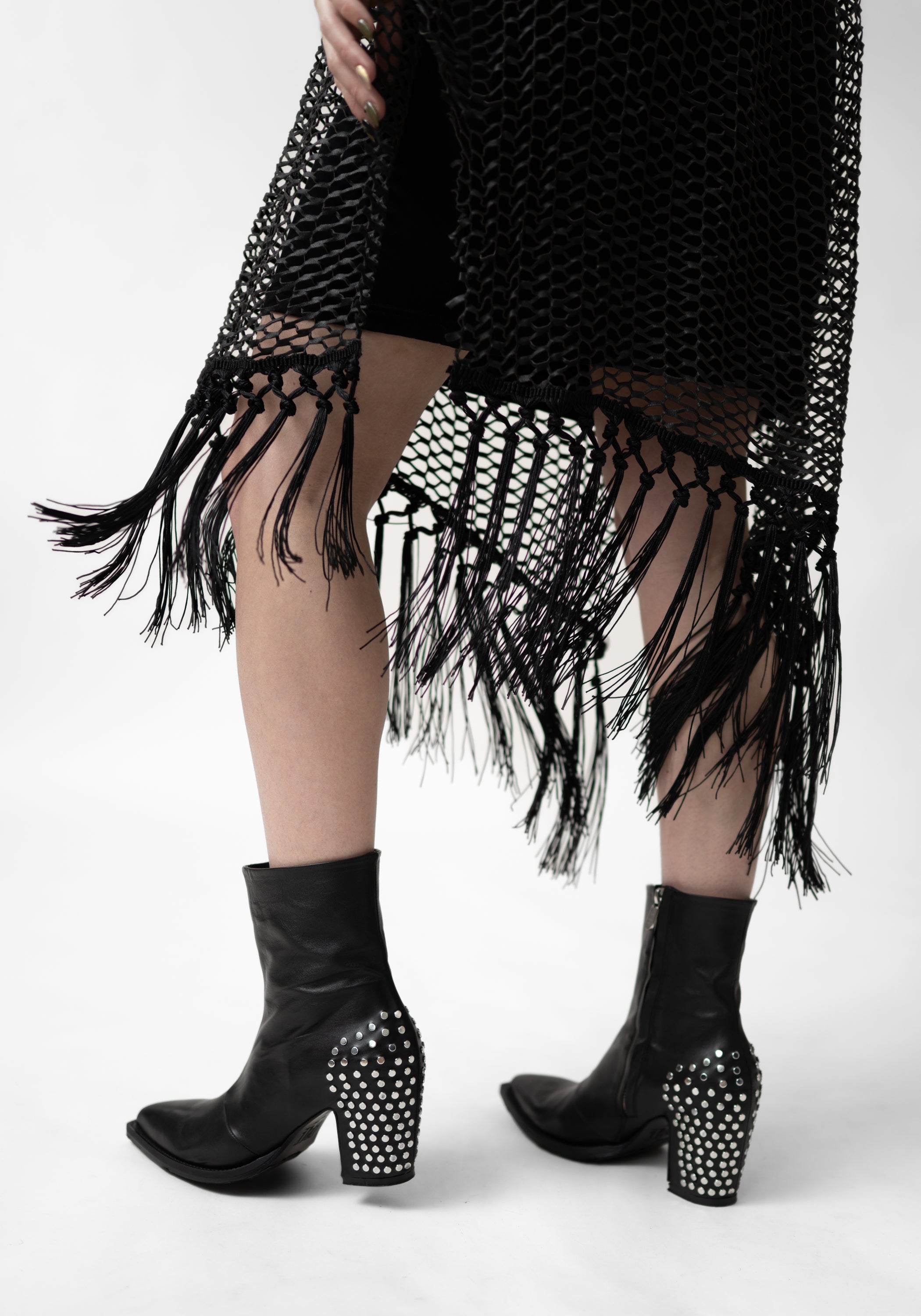 Herennia Laser Cut Leather Fringe Detail Dress - December Thieves