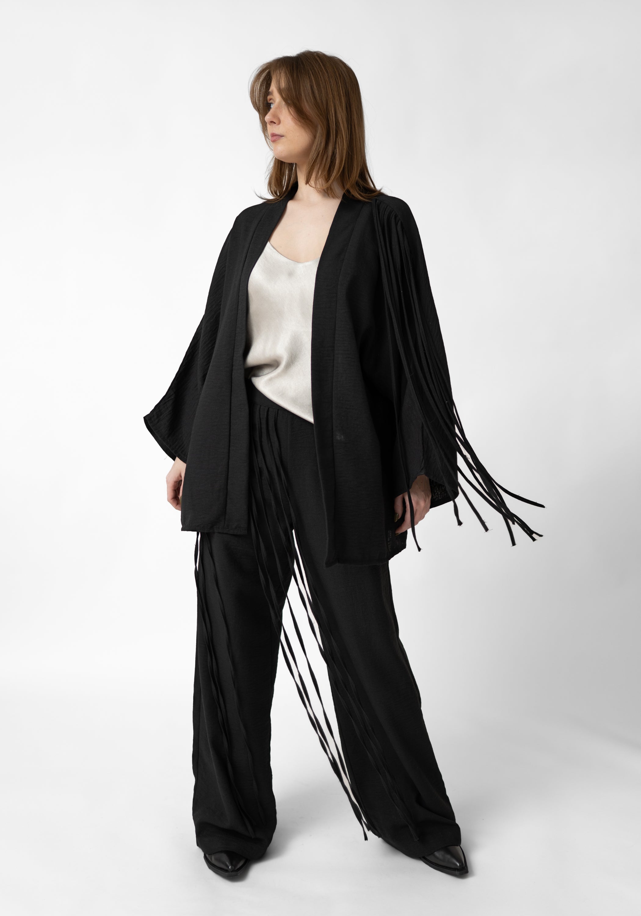 Adele Asymmetric Fringe Detail Linen Blend Jacket - December Thieves