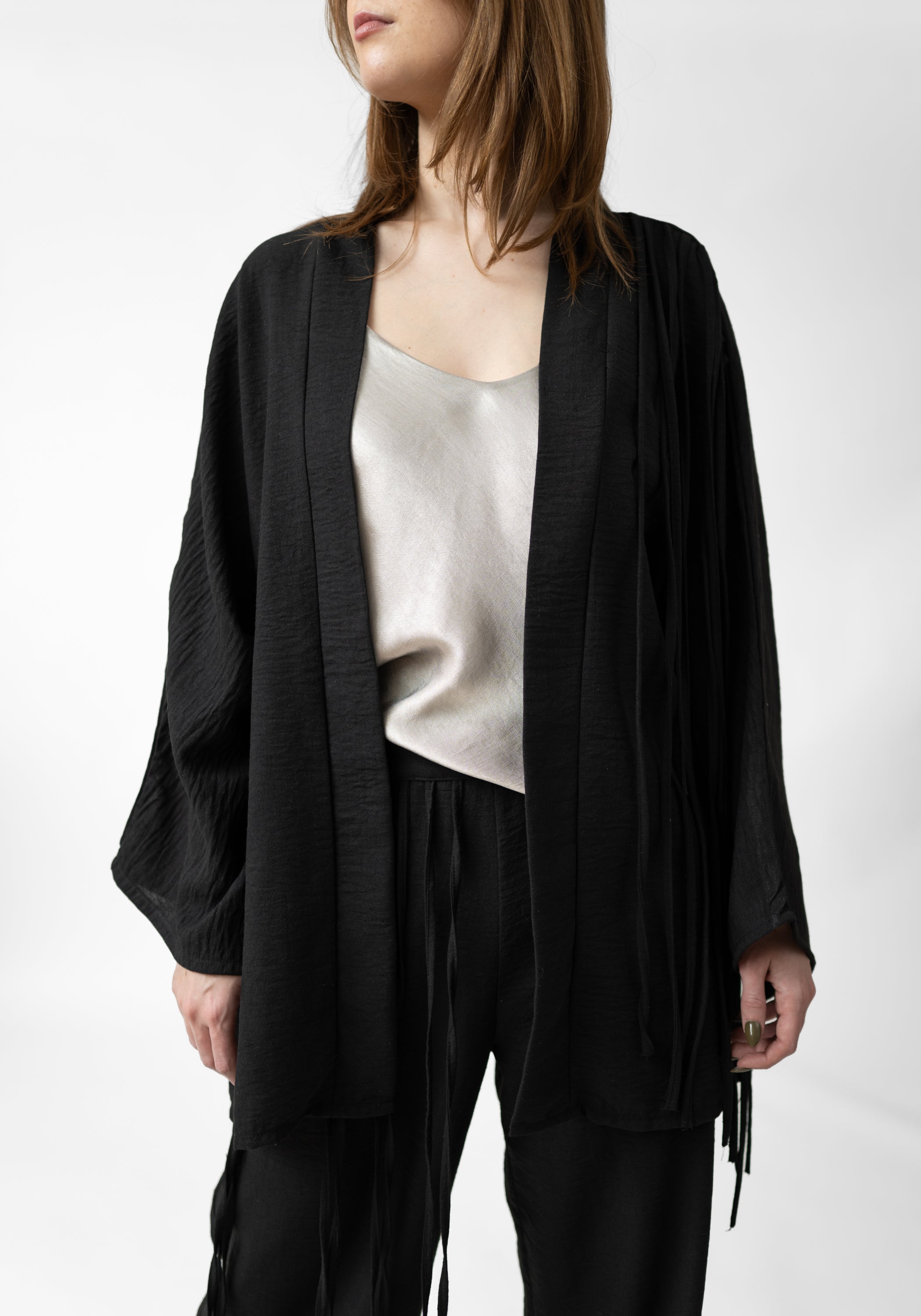 Adele Asymmetric Fringe Detail Linen Blend Jacket - December Thieves
