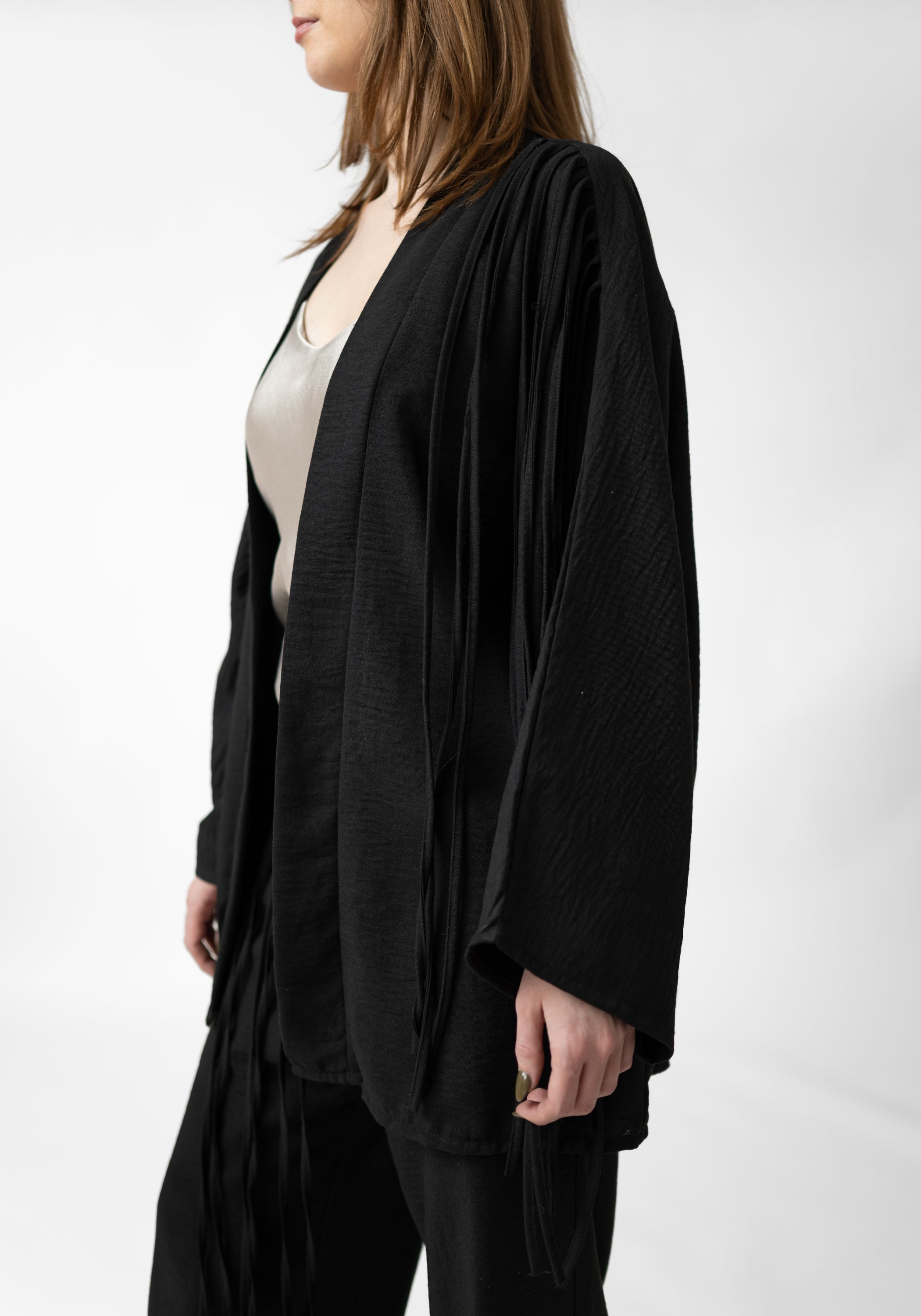 Adele Asymmetric Fringe Detail Linen Blend Jacket - December Thieves