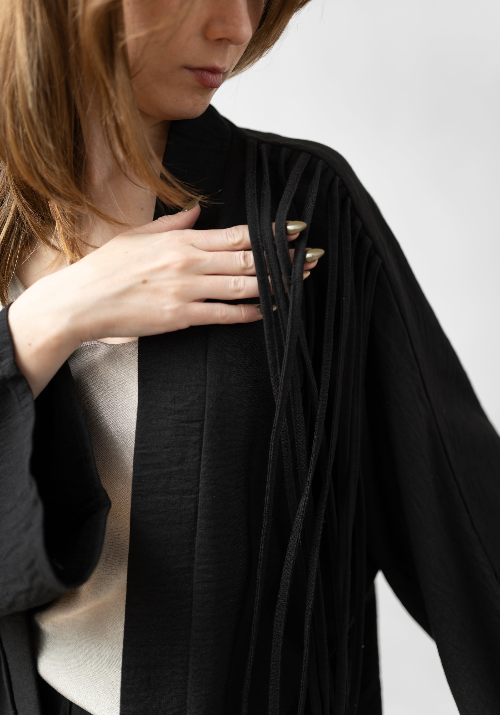 Adele Asymmetric Fringe Detail Linen Blend Jacket - December Thieves